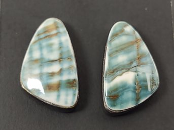 VINTAGE STERLING SILVER BLUE SHELL EARRINGS