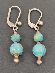 VINTAGE STERLING SILVER TURQUOISE BEADS EARRINGS