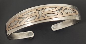 VINTAGE MID CENTURY MODERN DEISGNER SIGNED STERLING SILVER COPPER HANDMADE BRACELET