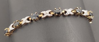 STUNNING GOLD OVER STERLING SILVER BLUE SAPPHIRE & DIAMOND BRACELET