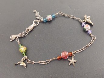 VINTAGE BEACH THEMED STERLING SILVER CHARM BRACELET