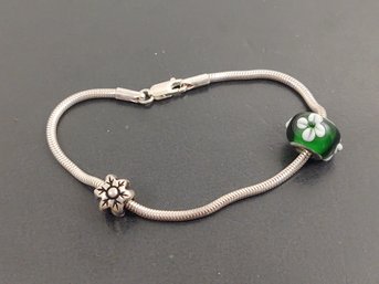 STERLING SILVER BEADED CHARM BRACELET