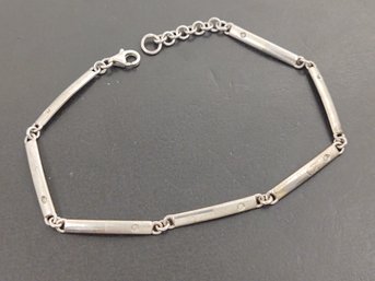 VINTAGE MODERNIST STERLING SILVER DIAMOND BAR LINK BRACELET