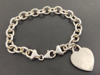 VINTAGE STERLING SILVER ROLO LINK HEART TAG CHARM BRACELET