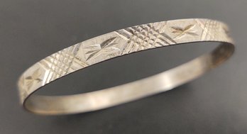 VINTAGE ETCHED STERLING SILVER BANGLE BRACELET