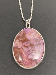 BEAUTIFUL STERLING SILVER PINK JASPER PENDANT NECKLACE