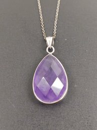 BEAUTIFUL STERLING SILVER FACETED AMETHYST PENDANT NECKLACE