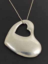 VINTAGE STERLING SILVER PUFFY HEART PENDANT NECKLACE