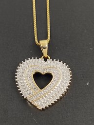 BEAUTIFUL GOLD OVER STERLING SILVER DIAMOND HEART PENDANT NECKLACE