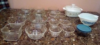 Pyrex, Anchor  & Corning Lot - Various Sized Bowls, Juicer, 1.5 PT Handled Bowl, Lidded 1.5 QT  Casserole