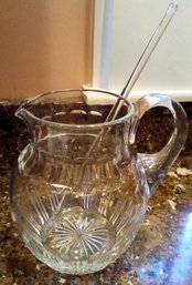 Lovely Pressed Glass Pitcher With Glass Stirrer Makes Elegant Statement