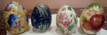 4 Gorgeous Decorative Eggs In Cloisonne, Reverse Hand Painted Glass & Stone Or Ceramic From Italy