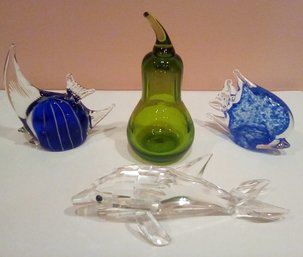 Hand Blown Tropical Fish, Green Pear & Possibly Swarovsky Dolphin