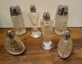 Three Sets Of  Showy Pressed Glass Salt & Pepper Shakers