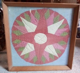 Framed Vintage  Quilt Piece In A Homey Sunburst Design