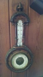 Antique Wood Wall Barometer  19'h