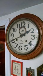 Vintage Wood Framed Wall Clock - Glass Face 14'Diameter