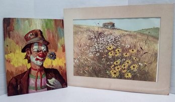 Great Retro The Clown Museum 11 X 14  Print By Werner & Print Of Signed Flowered Meadow Painting WA