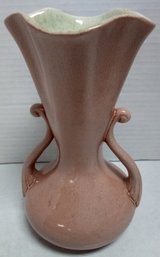 Vintage Pink Red Wing USA #505 Vase, 5 In. Diameter, 8 In. Tall With Double Handles     B3