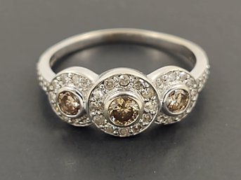 ABSOLUTELY STUNNING 14K WHITE GOLD TRIPLE CHAMPAGNE DIAMOND HALO RING