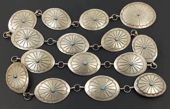 VINTAGE NAVAJO NATIVE AMERICAN STERLING SILVER TURQUOISE CONCHO BELT