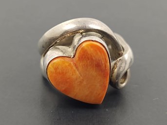 VINTAGE HISPANIC - NATIVE AMERICAN GARY G. SANCHEZ STERLING SILVER SPINY OYSTER HEART RING