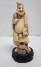 Asian Chinese Nepalese Fisherman Hand Carved Polished Ivorine Resin Made In Italy C2