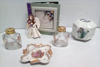 Treasures Vintage Gilded Glass Bottles, Limoges Ashtray, Peter Rabbit Wedgewood Bank & Best Friend Gift  CVBK