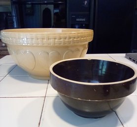 Two Stoneware Mixing Bowls - Williams Somona #27 Wheat Color Plus An Unmarked Expresso Brown Colored Bowl