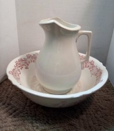 Vintage Pitcher & White With Red Bowl Stamped Belmont - Furnival 29, Ro No 289039