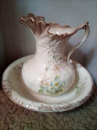 Large Vintage Porcelain Bowl & Pitcher Has