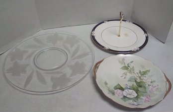 Vintage Platters - Center Disk Etched Flowers, D&C France Handpainted, Royal Doulton Cake Plate C3