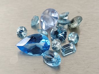 13 Pcs LOOSE MIXED CUT BLUE TOPAZ GEMSTONES MIXED SIZES 18.1ctw