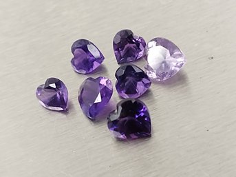 7 Pcs LOOSE HEART SHAPED AMETHYST GEMSTONES MIXED SIZES 3.33ctw