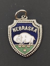 VINTAGE STERLING SILVER ENAMEL NEBRASKA SOUVENIR CHARM FOR A CHARM BRACELET