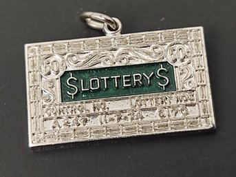 VINTAGE STERLING SILVER ENAMEL LOTTERY TICKET CHARM FOR A CHARM BRACELET