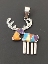 VINTAGE STERLING SILVER MULTI STONE MOOSE PENDANT