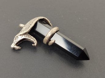 VINTAGE STERLING SILVER COBRA SNAKE BLACK CRYSTAL PENDANT