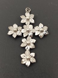 VINTAGE DESIGNER HARRY S. BIRCH STERLING SILVER FLOWER CROSS PENDANT