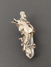 VINTAGE STERLING SILVER DOLPHIN QUARTZ CRYSTAL PENDANT