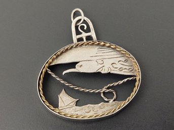 VINTAGE STERLING SILVER NAUTICAL SEAGULL & BOAT PENDANT