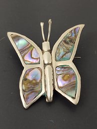 VINTAGE MEXICAN STERLING SILVER ABALONE BUTTERFLY BROOCH