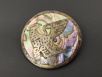 VINTAGE MEXICAN STERLING SILVER ABALONE GRIFFIN BROOCH / PENDANT