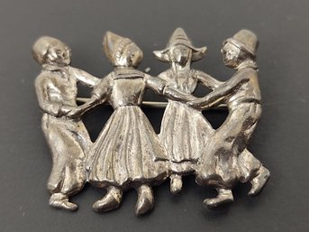 VINTAGE DESIGNER LANG STERLING SILVER DUTCH BOYS & GIRLS DANCING BROOCH