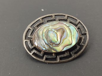 VINTAGE STERLING SILVER ABALONE BROOCH