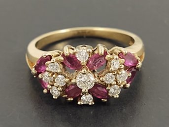 STUNNING VINTAGE 14K GOLD DIAMOND & RUBY RING