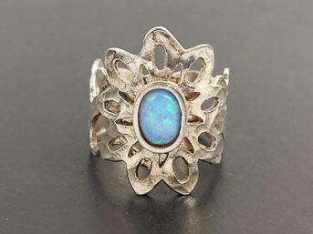 VINTAGE MID CENTURY ISRAEL STERLING SILVER OPAL RING