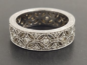 BEAUTIFUL DESIGNER TACORI ORNATE STERLING SILVER WHITE CZ STONE FILIGREE BAND RING