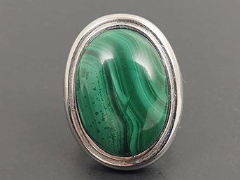 VINTAGE STERLING SILVER MALACHITE CABOCHON RING