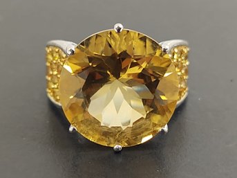 STUNNING STERLING SILVER 12.0ct CITRINE & YELLOW SAPPHIRE RING